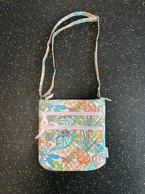 Vera Bradley Tropical Leaf Quilted Crossbody in Teal, Orange, Pink